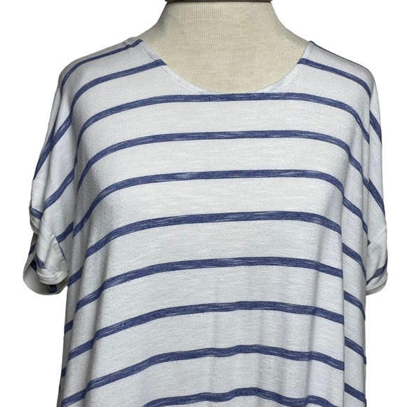 Chico's White/Blue Striped ¾ Sleeve Back Detail Knit Tunic 100% Cotton 1 US 4/6 - Picture 8 of 16